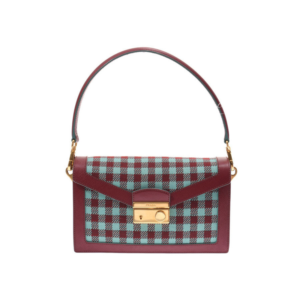 Prada Bag Bordeaux Green Jacquard Purple Saffiano - Picture 2 of 11